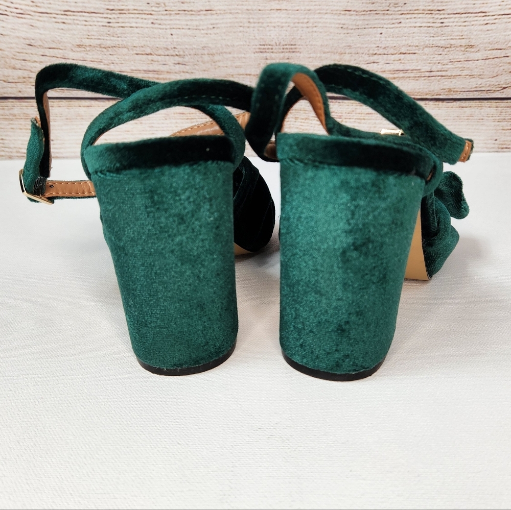J. Crew Velvet Bow Women's Platform Heels Academic Green Size 7 - Picture 4 of 9